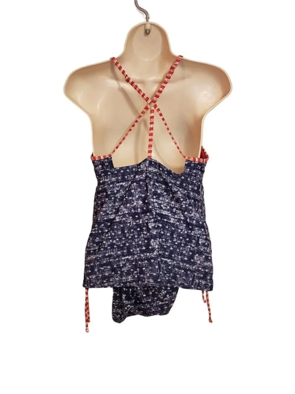 Mossimo Tankini Swimsuit Top Blue White Red Medium